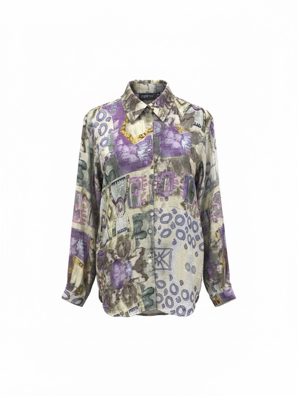 Purple Patchwork Print Button-Down Shirt